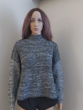 John + Jenn Gray Marled Turtleneck Chunky Knit Sweater Oversized